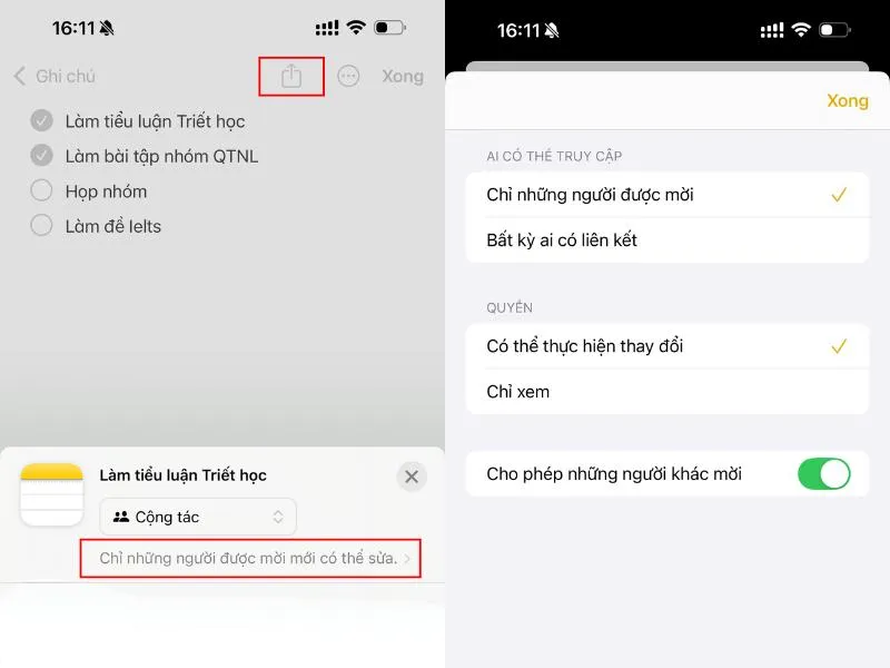 Chia sẻ nhanh ghi chú với bạn bè hoặc đồng nghiệp